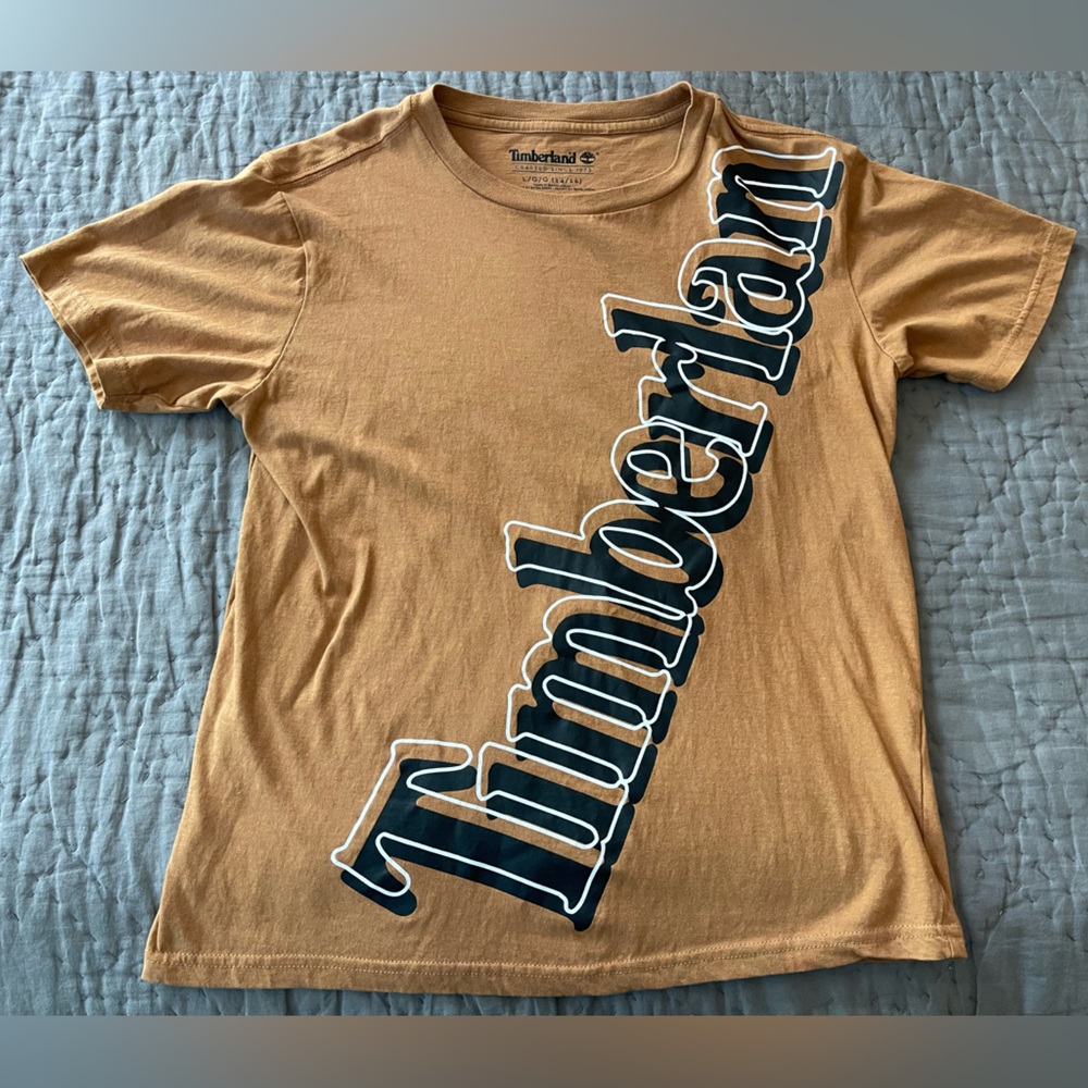 Timberland Brown Logo Graphic T-Shirt Size Large 14-16 100% Cotton Streetwear